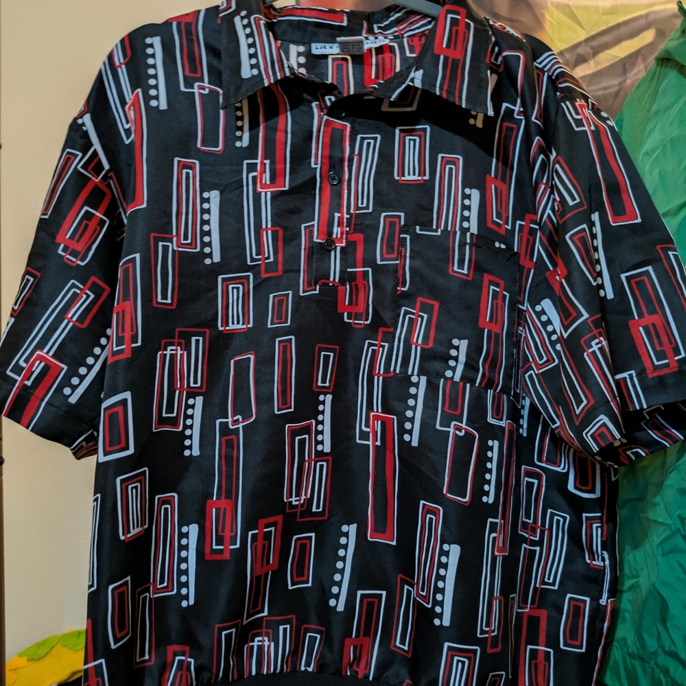 Stylish Black and Red Geometric Men's Shirt